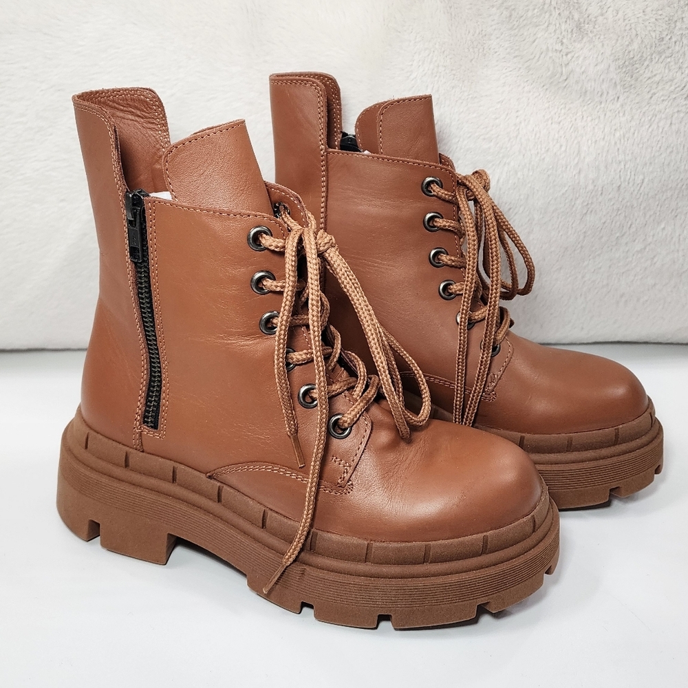 NWOB Sheridan Mia Women's Genuine Leather Combat Boots Chunky Platform Size 36